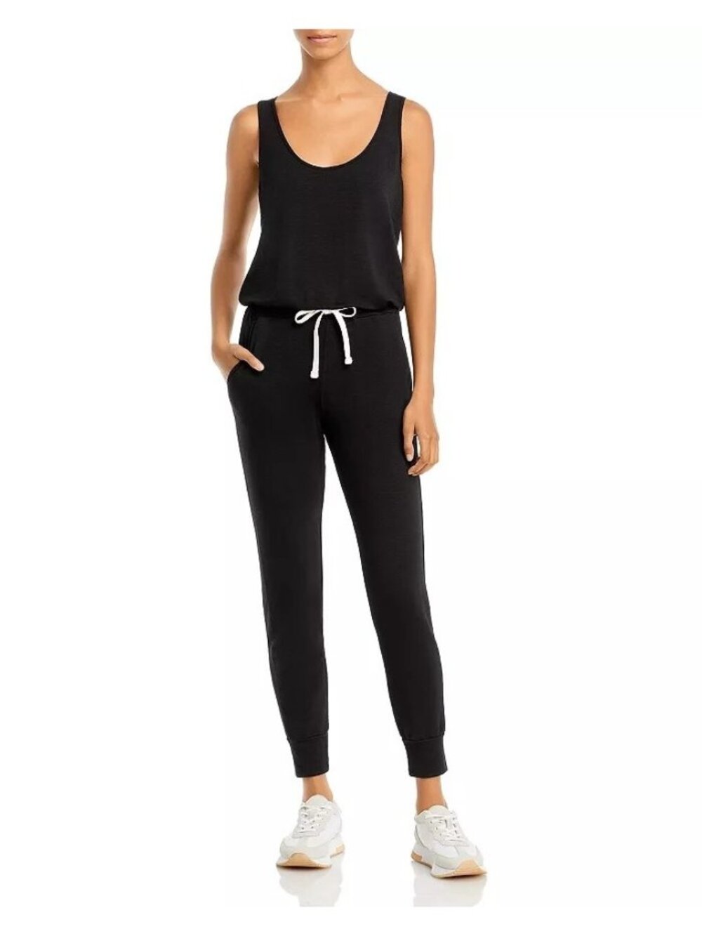 Monrow Size S Black Supersoft Sleeveless Drawstring Waist Tapered Tank Jumpsuit